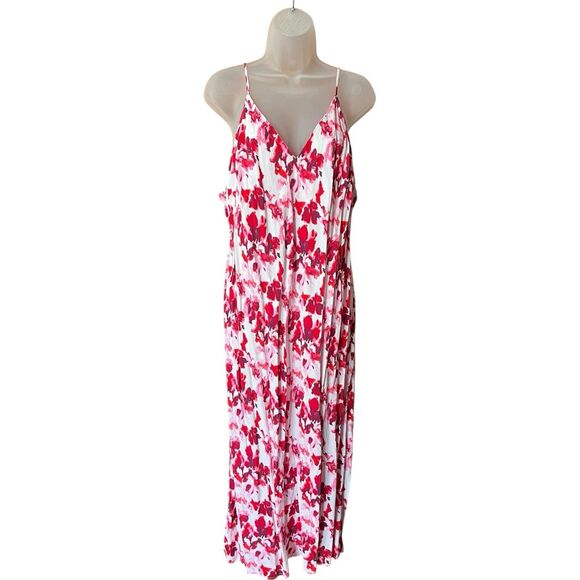 A New Day Red/Pink Floral Slip Dress w/Slit Sz XXL Romantic - Picture 7 of 10